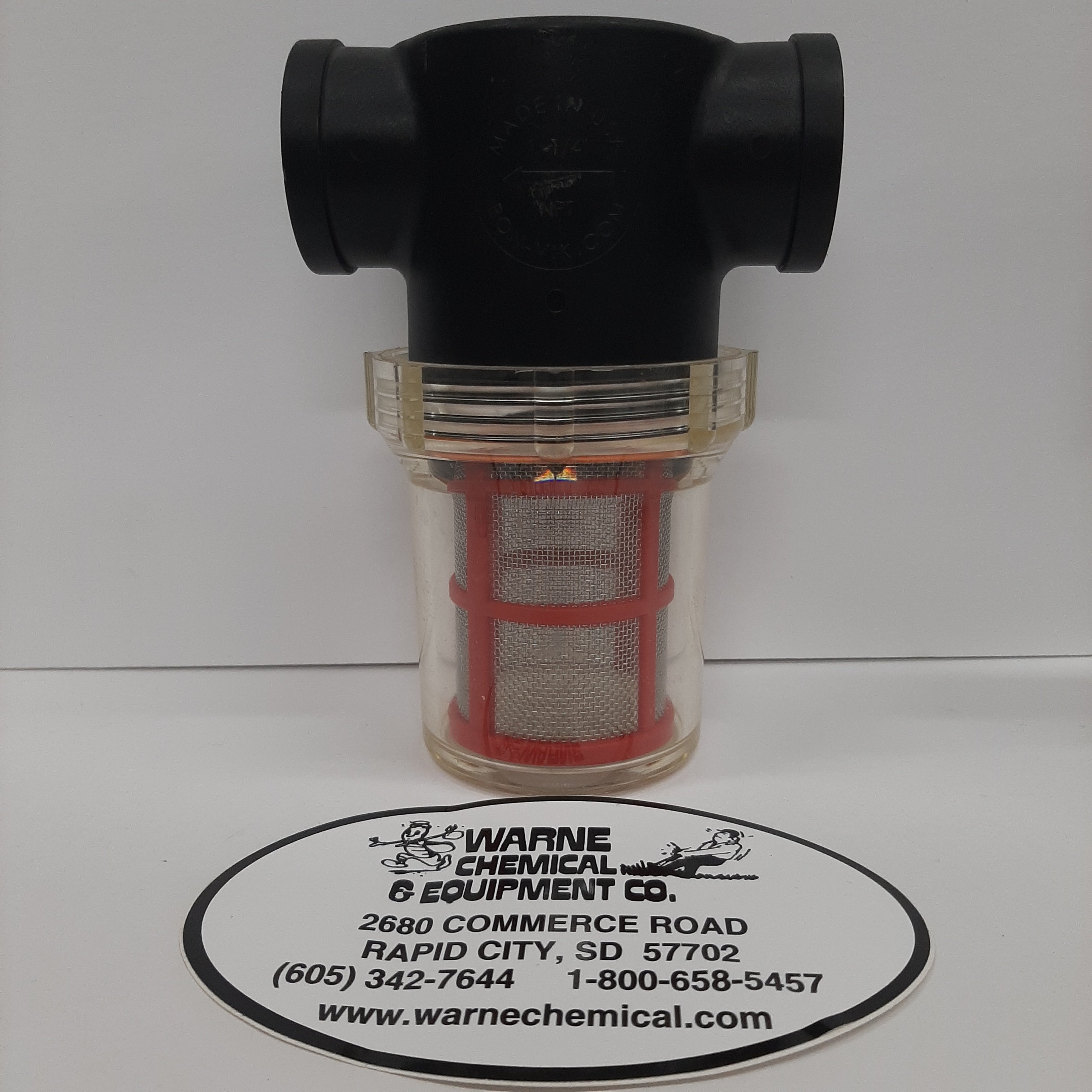 In-Line Strainer Poly Bowl 1 1/4" 20 Mesh Red Color Screen with Gasket